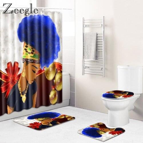 Zeegle Creative Africa Women Bathroom Mat Printed Toilet Shower Curtain Anti-slip Bathroom Floor Rug Water Absorption Foot Rug