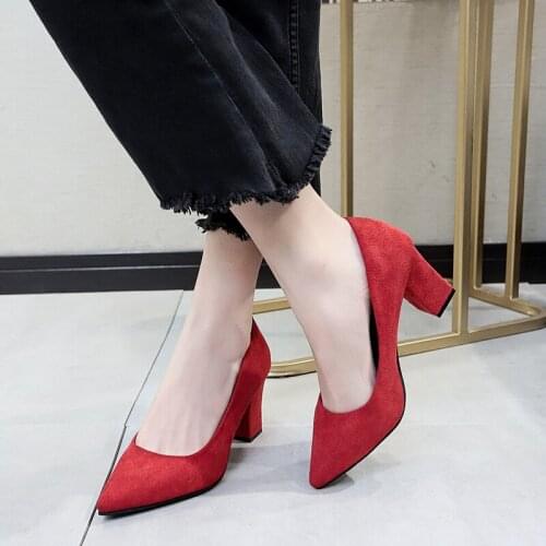 Spring 2020 New Women Heeled Shoes Solid color square heel non-slip Skin-friendly elegant wild office wedding shoes women U28-30