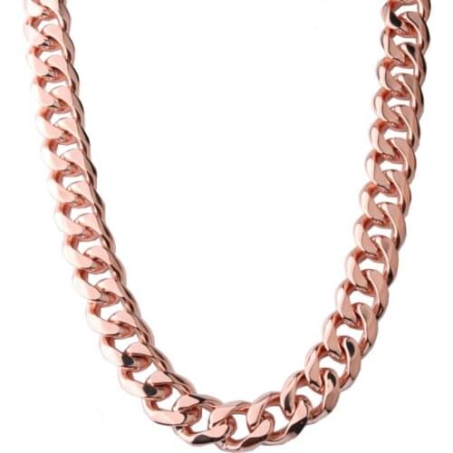 15mm Customization Length Trendy Mens Chain Rose Gold Color Stainless Steel Necklace for Men Curb Cuban Link Hip Hop Jewelry
