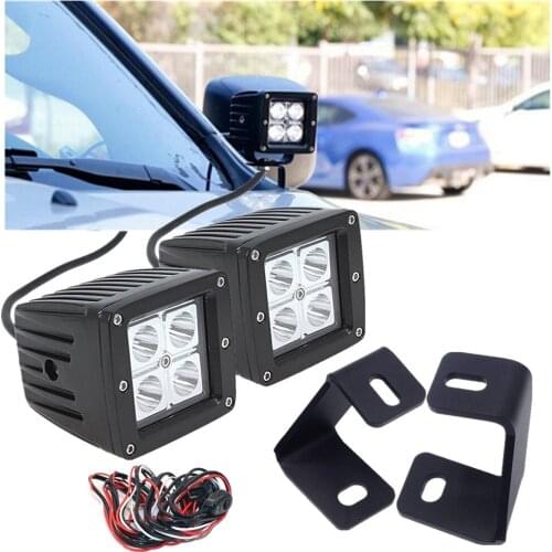 2pcs Upper Hood Hinges LED Work Light With Mounting Brackets For Ford F150 Raptor 2017-2021 And F-150 2015-2021