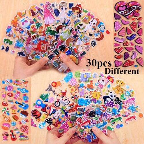 30Pcs Different Cute Pet DIY Stickers Cartoon Stickers Toys Animal Girl Dress Up Flowers Face PVC Scrapbook Gifts for Kids