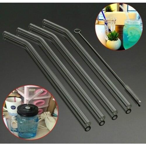 4pcs High Borosilicate Glass Straws +1pcs Brushes Eco Friendly Reusable Drinking Straw for Smoothies Cocktails Bar