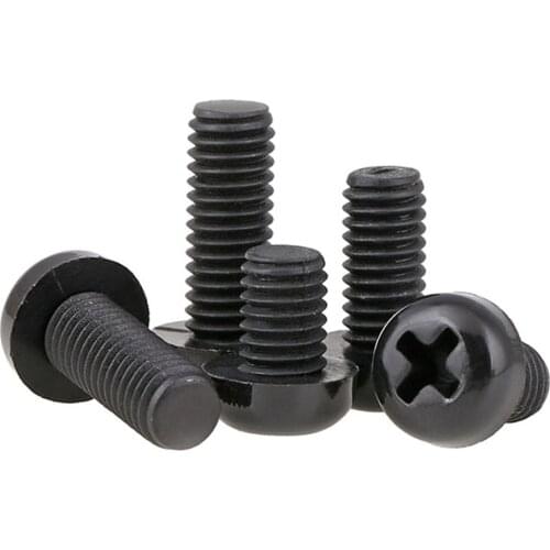 50 pieces M2 M2.5 M3 M4 M5 M6 ISO7045 DIN7985 GB818 Black Carbon Steel Cross Recessed Pan Head Screws Phillips Screws Bolts