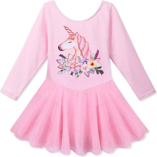 BAOHULU Girls Ballet Dress Cartoon Pink Horse Children Birthday Party Dress Ballerina Ballet Dress Girls Long Sleeve Costumes