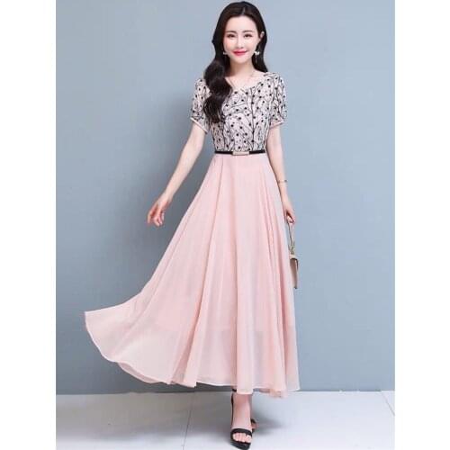 Bohemian Long Dress Short Sleeve Chiffon Female Summer 2021 New Seaside Holiday Beach Dress Women Fashion Patchwork Vestidos zh7