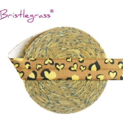 BRISTLEGRASS 5 Yard 5/8" 15mm Pale Gold Heart Print FOE Fold Over Elastic Spandex Satin Band Hair Tie Headband Tutu Dress Sewing