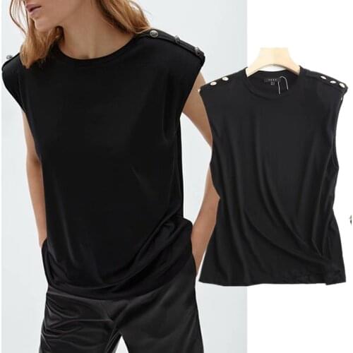 Jenny&Dave T Shirt Women Harajuku Tshirt England Style Fashion O-Neck Shoulder Pad Buttons Summer Camisetas Verano Mujer Tops