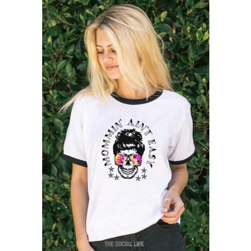 COLORED mommin ain't easy Skeleton t-shirt Gothic Fashion 100% Cotton tumblr women grunge funny casual graphic tee top tshirt