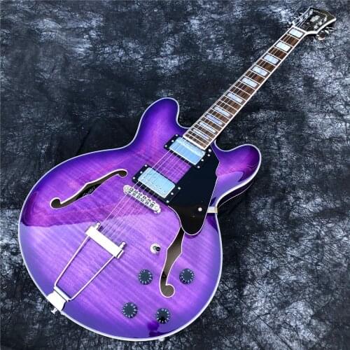 Grote Glossy Violet Flame Maple Electric Guitar,2021 New High Quality Semi Hollow Jazz Guitars
