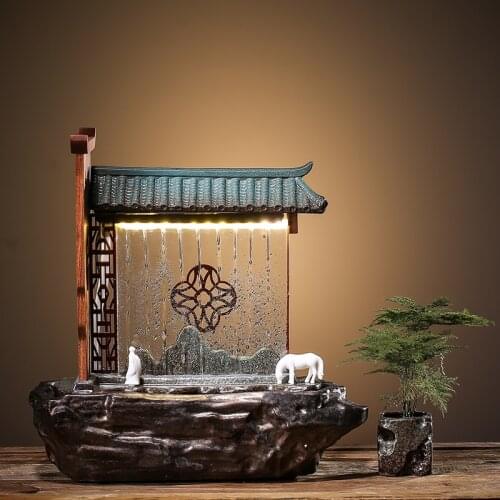 Ceramic Water Fountain Decoration Atomization Humidifier Waterscape Feng Shui Fortune Fish Tank Zen Desktop Living Room