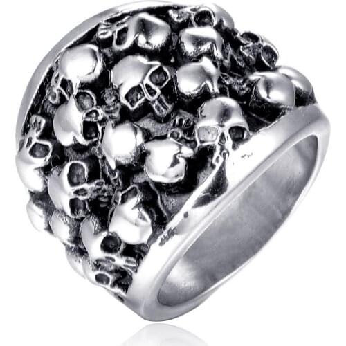Stainless Steel Vintage Punk Rock Skull Men Ring Jewelry Gothic Burial Ground Rings Gift Size 7-13