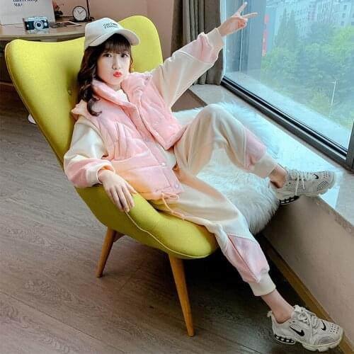 Girls Clothing Sets Baby Girl Winter Vest Coat + Sweatshirt + Pants 3 Pcs Set Kids Clothes Children Sports Suit 3 4 6 8 1 12Y