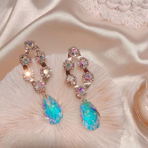 Korean Luxury Bling Crystal Heart Long Rhinestone Tassel Drop Earings For Women Elegant Pendientes Jewelry