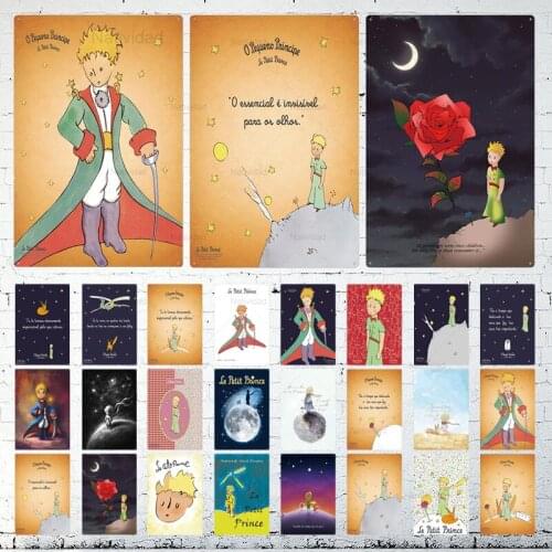 Cartoon Retro The Little Prince Roses Tin Sign Vintage Anime Iron Plate Painting Plaque Bookstore Living Room Wall Home Decor