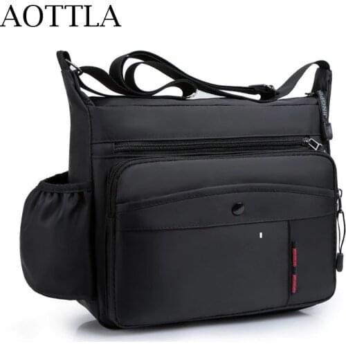 AOTTLA Solid Color Shoulder Bag Male Large Capacity Business Work Men Crossbody Bag Outdoor Waterproof Casual Travel Mans Bag