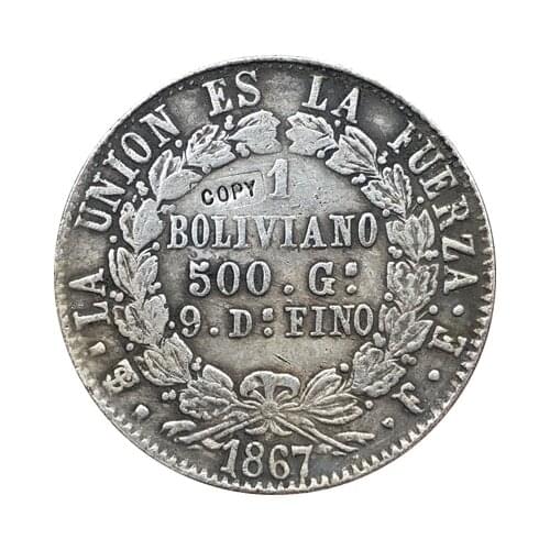 Wholesale Replica BOLIVIA REPUBLIC 1867 1 BOLIVIANO COPY 90% coper manufacturing
