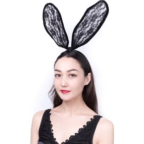 Sexy Black Lace Headband Sweet Bunny Rabbit Ear Hair Band for Party Cosplay Costume Accessory