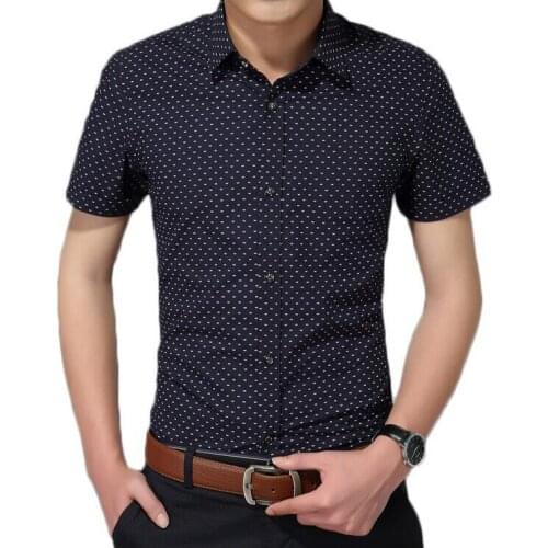 Dress Shirt Cotton Mens Shirt New Fashion Men Social Shirt Mens Short Sleeve Male Shirts Man Polka Dot Casual Asian Size 5XL