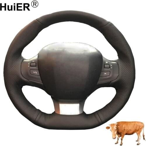 Hand Sewing Car Steering Wheel Cover Volant Top Cow Leather Braid on the Steering whee For Peugeot 308 2016 2017 2018 2019