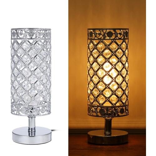 Crystal Table Lamp Silver Beside Desk Light Decorative for Bedroom Living Dining Room Bookcase