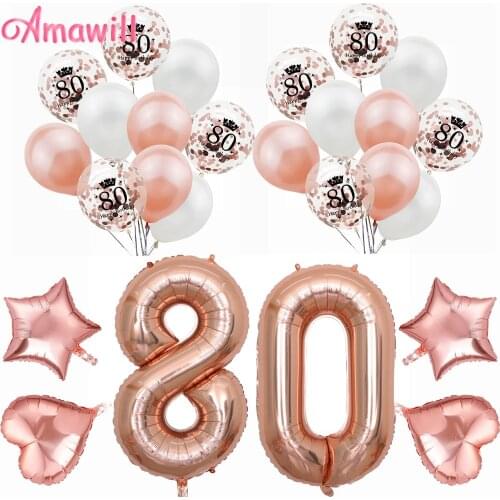 Amawill 80th Birthday Party Decoration Rose Gold 32inch Number Foil Balloon Confetti Balloons 80 Years Old Party Supplies Kit 65