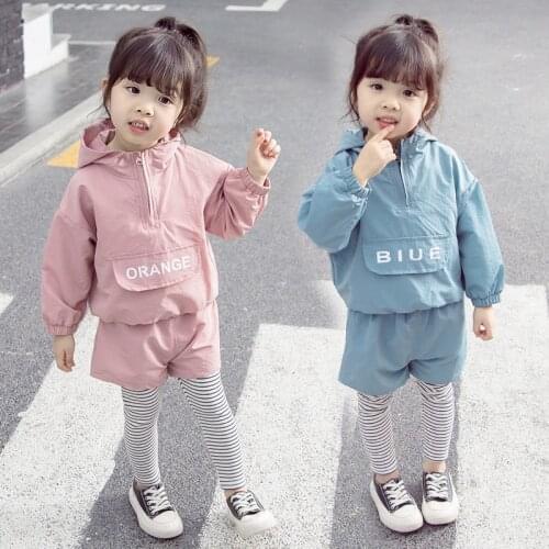 1-5 Yrs Baby Kids Sports Suit For Girls Garments Spring Fall Children Sportswear Hoodies + Striped Spliced Pants 2 Pcs Set X466