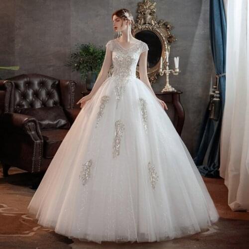 Wedding Dress 2021 New Bridal Dress V Neck Short Sleeve Ball Gown Wedding Dress Elegant Princess Simple Wedding Dresses