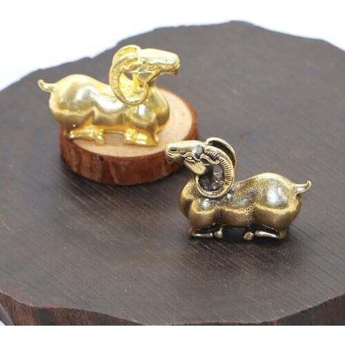Vintage Brass Goat Statue Decoration Copper Zodiac Animal Sheep Figurines Ornaments Tea Pet Desktop Paperweight Home Decorations