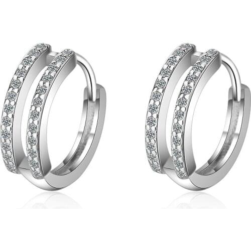 925 Sterling Silver Crystal Round Stud Earrings For Women 2019 New Trend Lady Fashion Jewelry Pendientes Mujer Moda eh1080