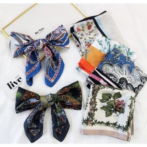 Women Silk Satin Hair Bandana Square Scarf Print Female Neck Tie Hand Bag Fashion Foulard Head Kerchief Shawl Hijab Soft Summer