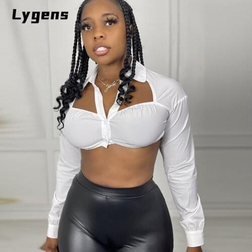 Blingirl 2021 Summer Women Long Sleeve Tube Button Bandage Backless Hollow Out Stand Collar Crop Top Streetwear Party Clothes