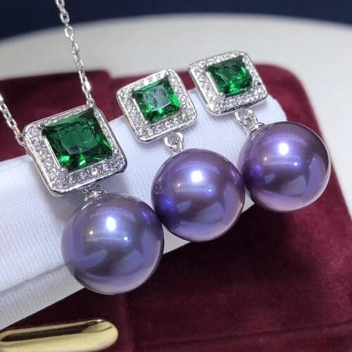 Fine Jewelry Pure 925 Sterling Silver Natural Fresh Water 8-12mm Purple Pearl Females Jewelry Sets for Women FIne Jewelry Sets