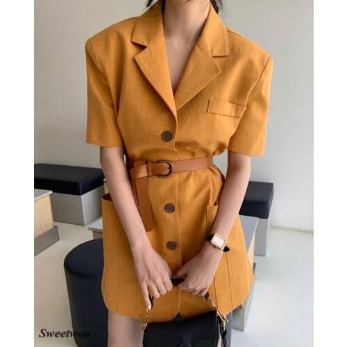 Women Long Sleeve Blazer Dress Double Breasted Notched Lapel Collar Elegant Dress