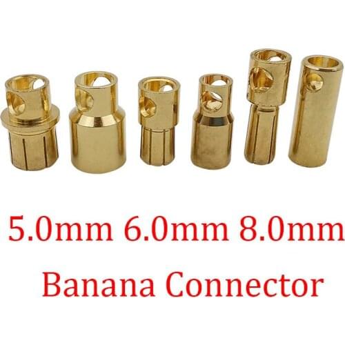 1/2/5Pairs Bullet Banana Connector 5.0mm 6.0mm 8.0mm Gold-Plate Male Female Banana Plug Jack Adapter for RC Model ESC Battery