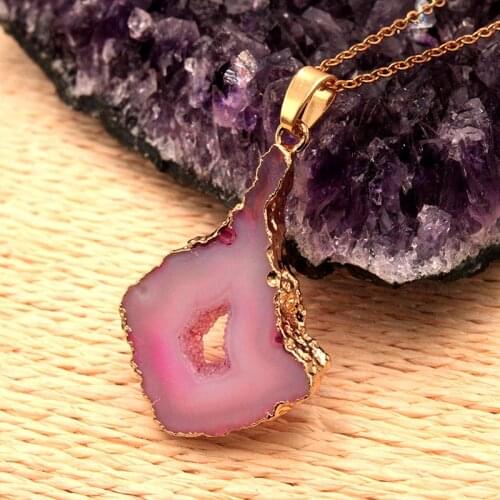 1pcs Natural Random Irregular Rock Druzy Stone Pendant Necklaces for Women Trendy Geode Slice Piece Healing Necklace Jewelry