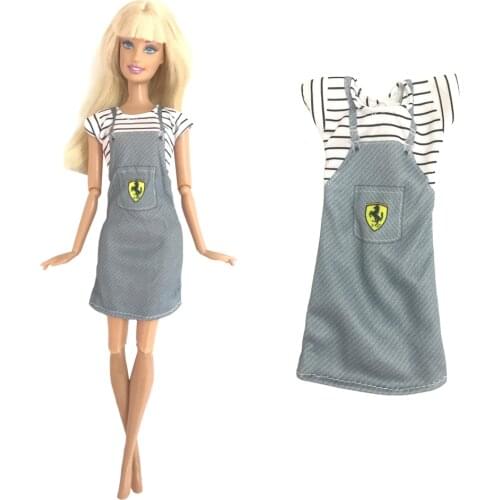 NK 1 Pcs Doll Grey Dress Mini Skirt Fashion Pattern Casual Outfit For Barbie Doll Accessories Baby Doll Toys 12A