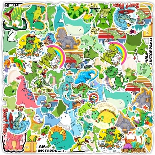 50PCS Cute Cartoon Dinosaur Stickers DIY Phone Snowboard Laptop Luggage Fridge Guitar Graffiti Waterproof Classic Stickers