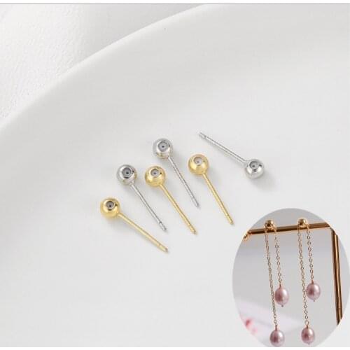 14K Gold 4mm Stud Earrings Back Plug Ear Pins Ball Adjust Needles 6pcs For DIY Jewelry Making Accessories Findings Wholesale