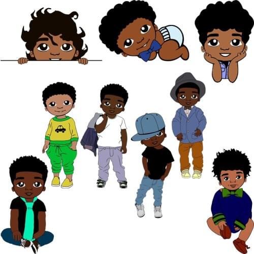 Afric Black Little Boys Iron On Patches For Clothing Thermo stickers On Kids Child Clothes Patch Diy Heat Transfer Parches Ropa