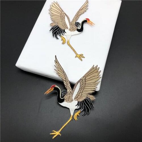 DIY Crane embroidered Patches for Clothing iron on Embroidery parches ropa for jacket Animal ironing appliques