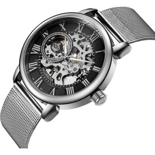 New Men Watches Fashion Skeleton Watch Top Luxury Brand MG.ORKINA MG Stainless Steel Mechanical Hand Wind Watches Mens Watches