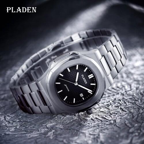 Square Watch Mens Geneva PLADEN Brand Classic Black Dial Automatic Calendar Gentlemen Watches Original Luxury Gift for Male New