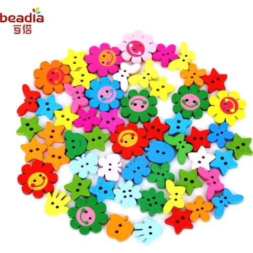 Random Mixed Color Multi Sizes/Shapes 100Pcs Two Holes Wooden decorative Buttons For DIY Sewing Scrapbooking Crafts