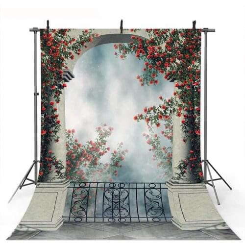 Spring Wedding Photography Backdrops for Photo Studio Wedding Bride Red Rose Background Arch Door Flowers Photographic Photocall