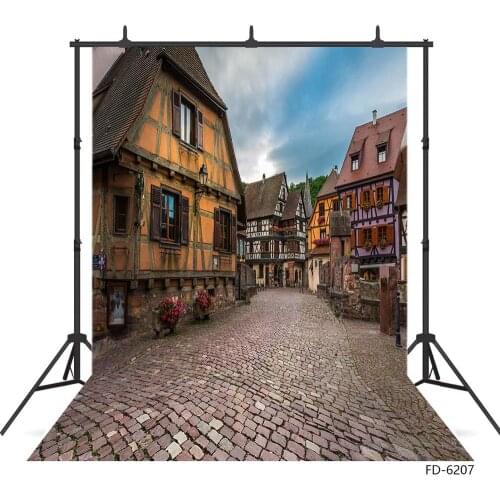 Retro Buildings Street Brick Floor Photography Backdrop Customized Background Photo Studio for Portrait Children Baby Photocall
