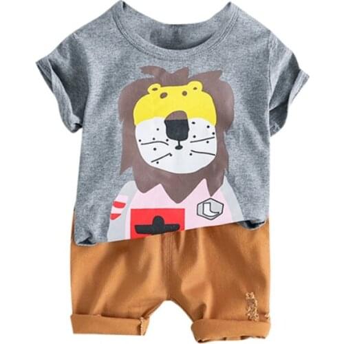 Children Clothing Sets Summer Cotton Children Sets Infant Kids Boys Clothes Baby Lion Printed Casual Tops T-Shirt+Pants Set