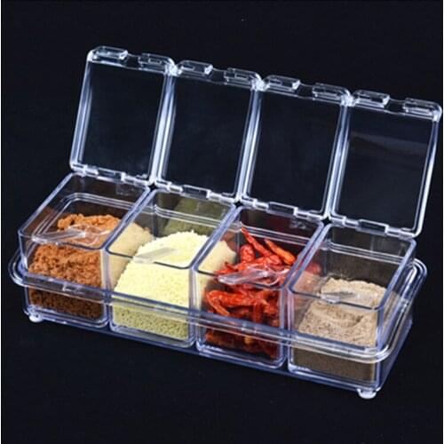 Creative Kitchen Transparent Seasoning Box Seasoning Jar Four-compartment Set Kitchen Tools
