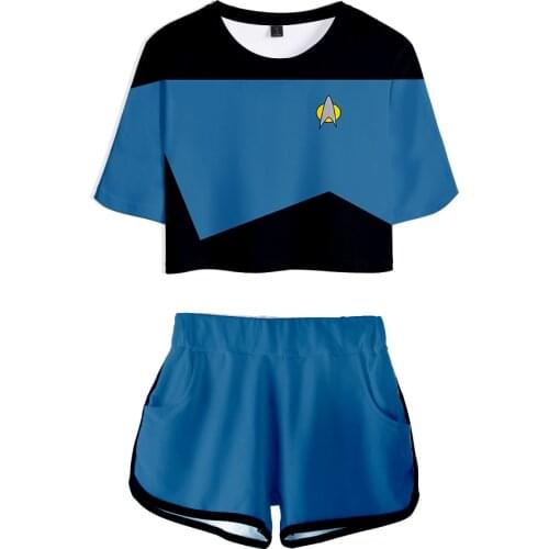 Hot Sale girls Two Pieces Sets T-shirt+shorts Clothes Popular Science Fiction TV Series Star Trek Short Treks women T-Shirt Suit