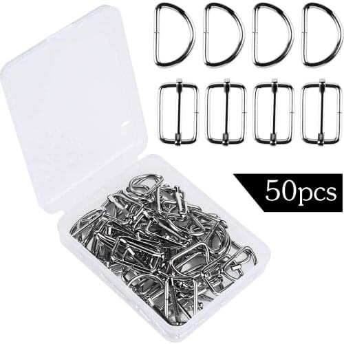 LMDZ 25 PCS D Shape Rings + 25 PCS Metal Rectangle Adjuster Triglides Slides Buckle, for Handbag Keychain Purse Hardware Craft