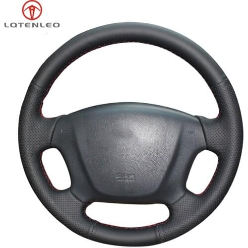 LQTENLEO Black Artificial Leather Car Steering Wheel Cover For Kia Carens 2006-2011 Rondo 2007-2010 Hyundai Entourage 2007 2008